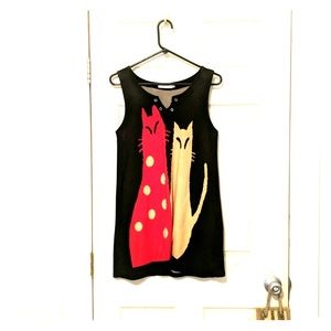 Vintage cat print sweater dress